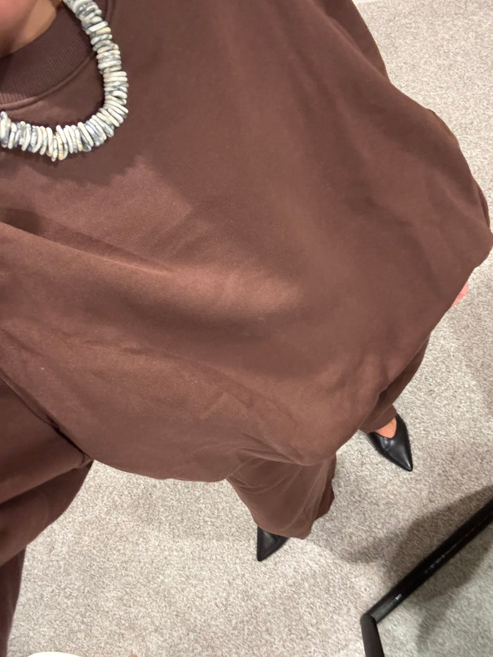 Bubble Hem Sweatshirt | Chocolate Brown