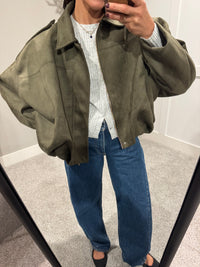 Olive Suede Bubble Hem Jacket