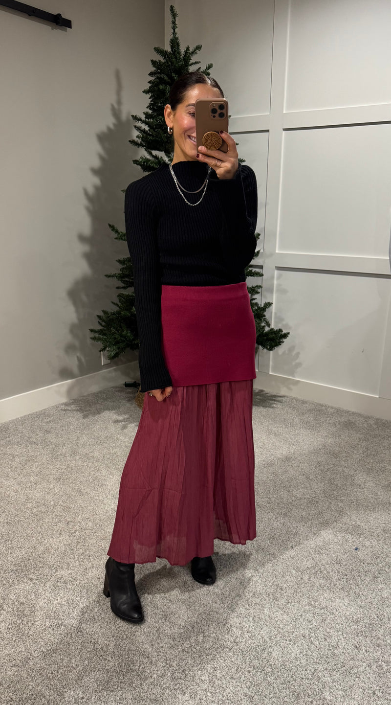 Wine Mixed Media Skirt