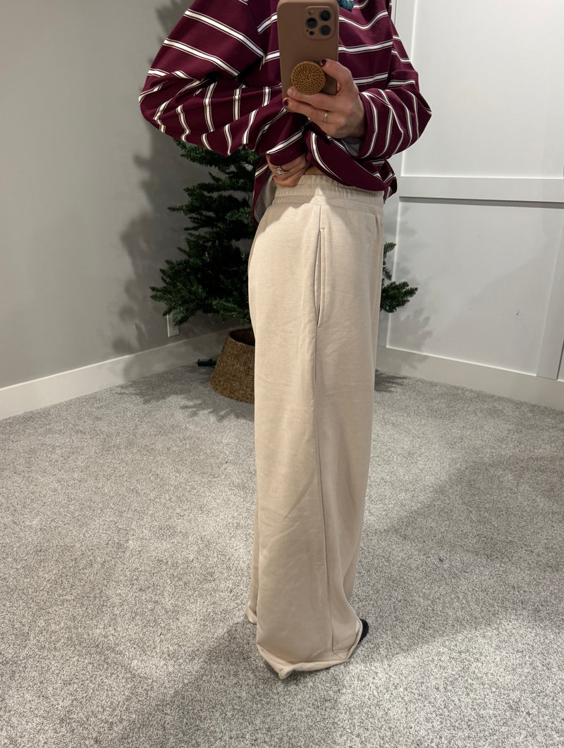 Wide Leg Sweatpants | Beige