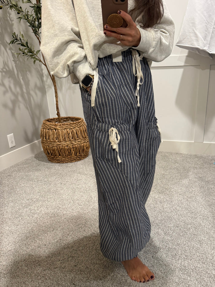 Striped Drawstring Jogger Pants | Navy