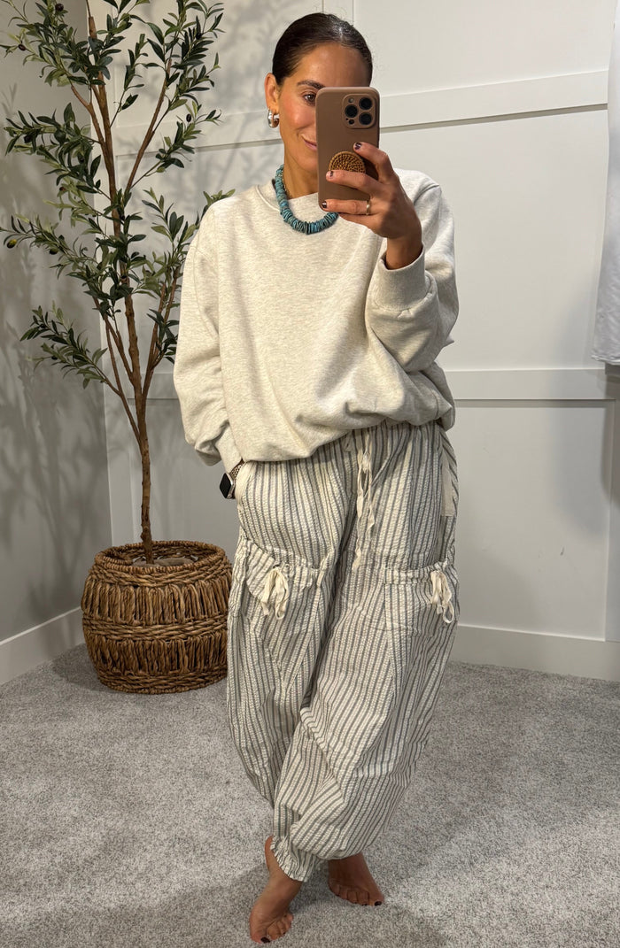 Striped Drawstring Jogger Pants | Oatmeal
