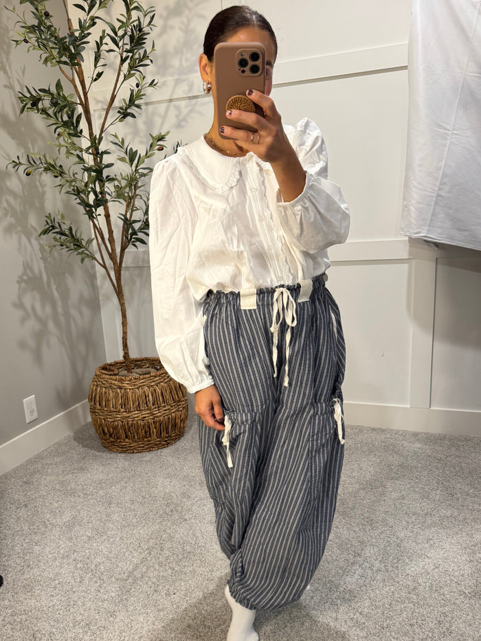 Striped Drawstring Jogger Pants | Navy