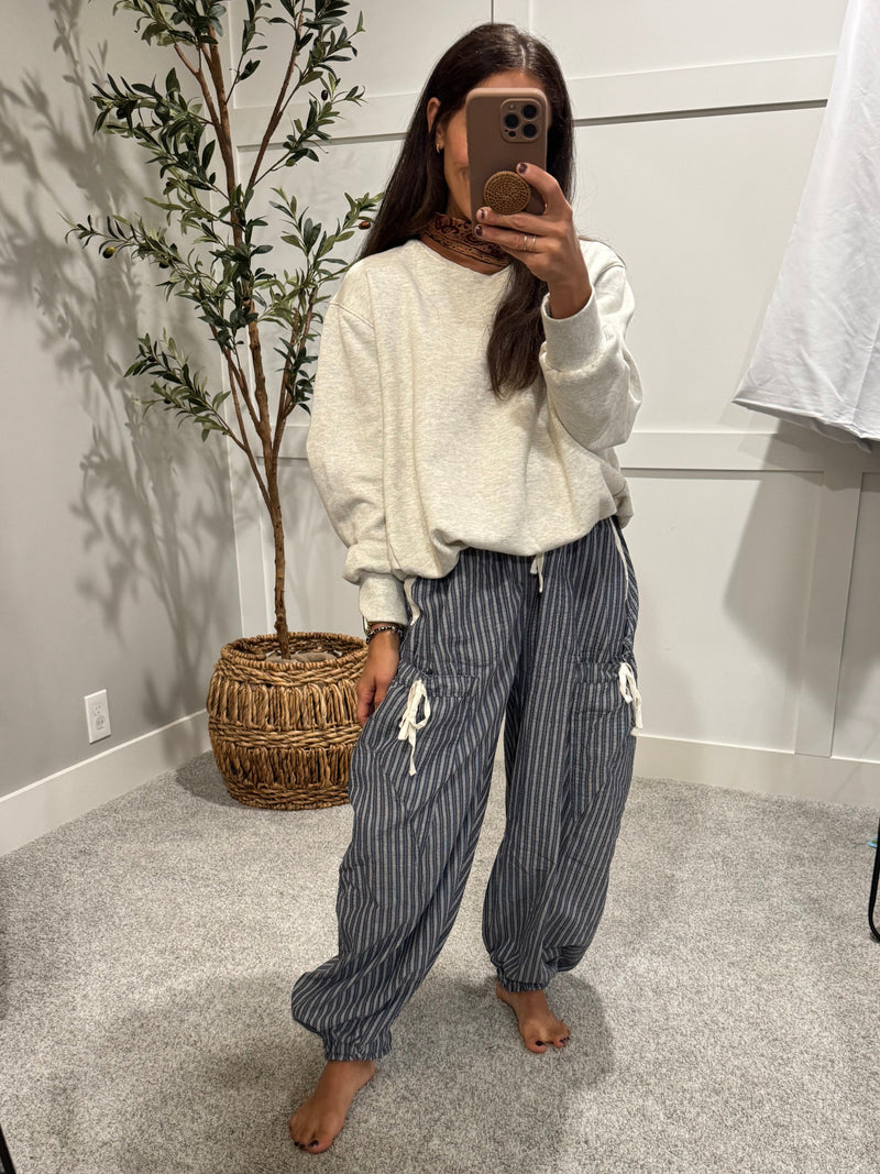 Striped Drawstring Jogger Pants | Navy