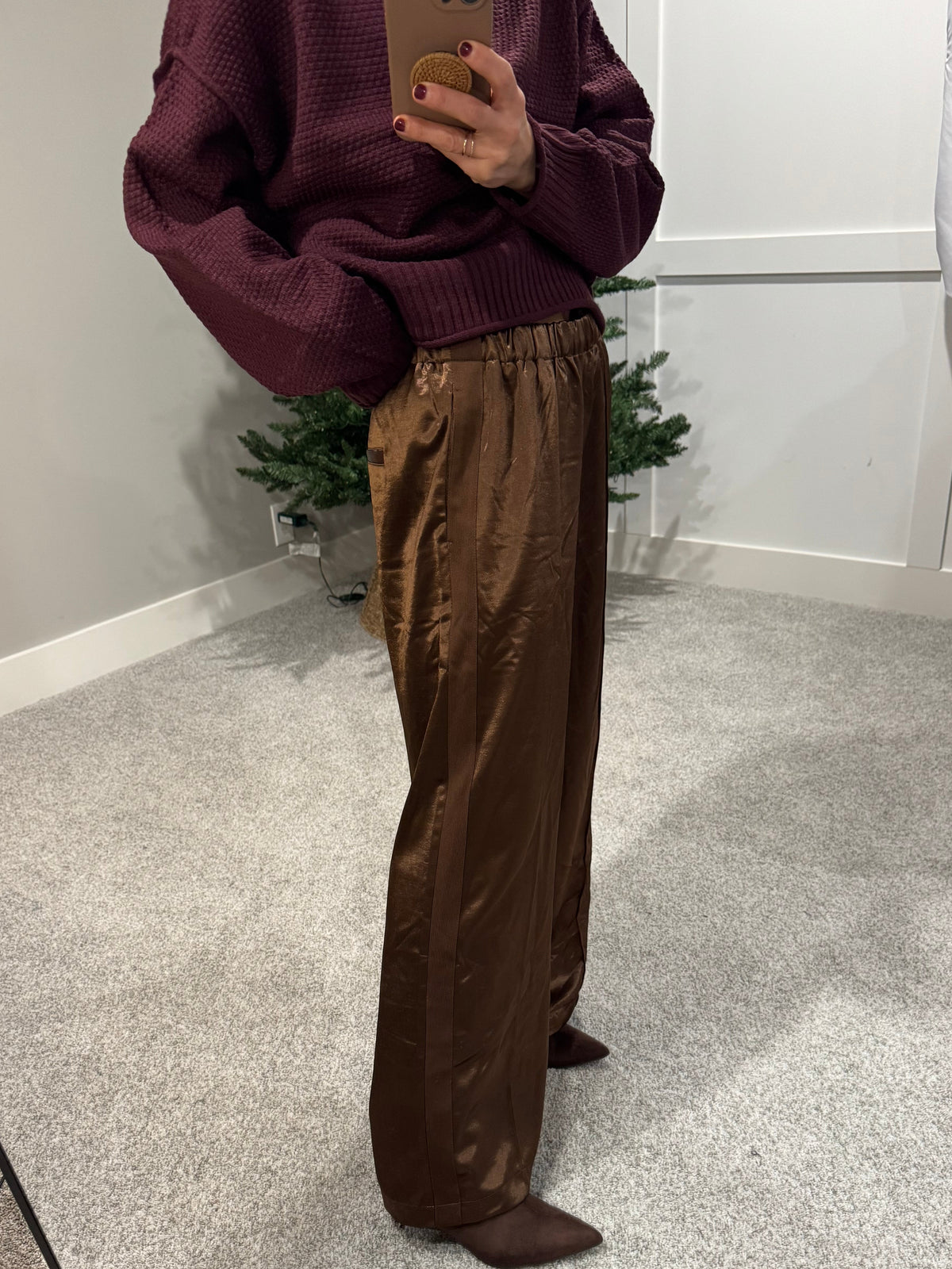 Satin Sheen Track Pant | Chestnut