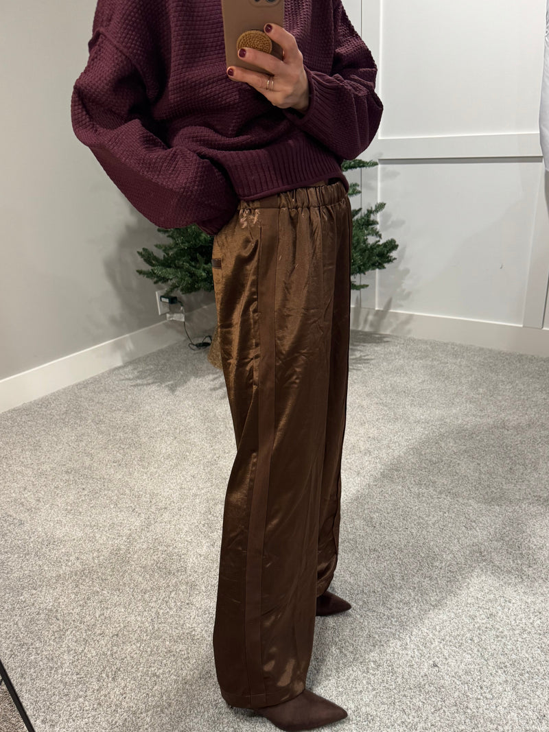 Satin Sheen Track Pant | Chestnut