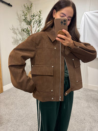 Brown Suede Utility Jacket