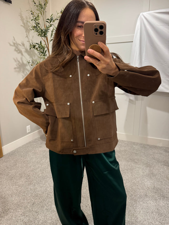 Brown Suede Utility Jacket