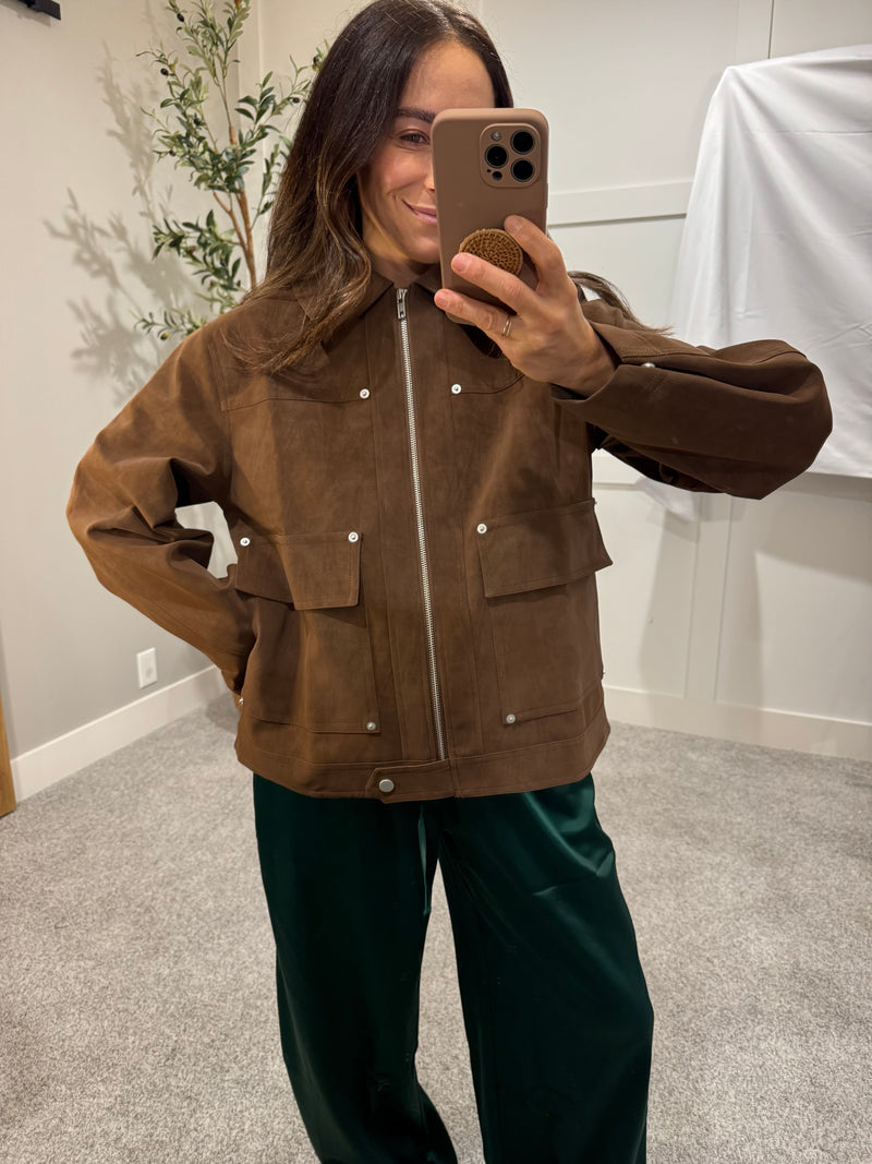 Brown Suede Utility Jacket
