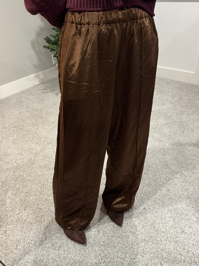 Satin Sheen Track Pant | Chestnut