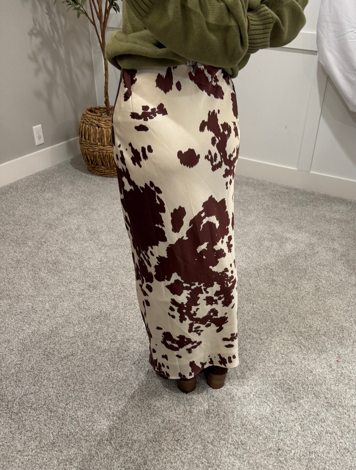 Cow Print Satin Skirt
