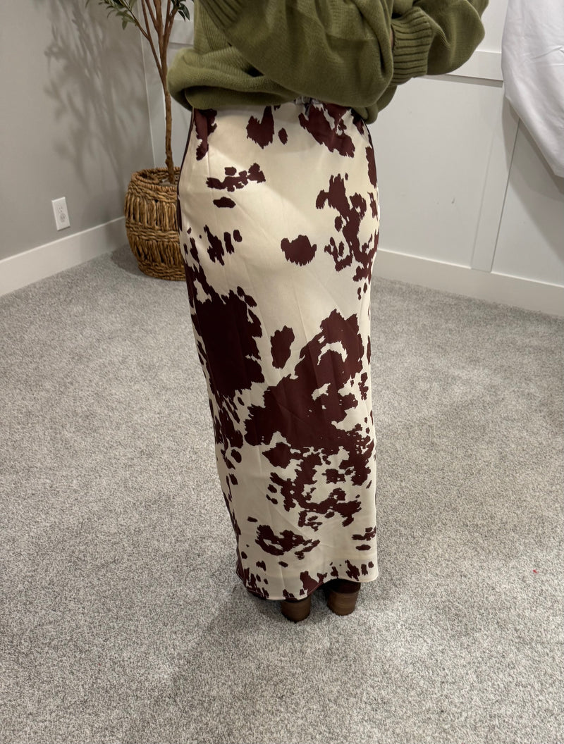 Cow Print Satin Skirt