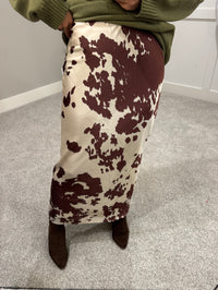 Cow Print Satin Skirt