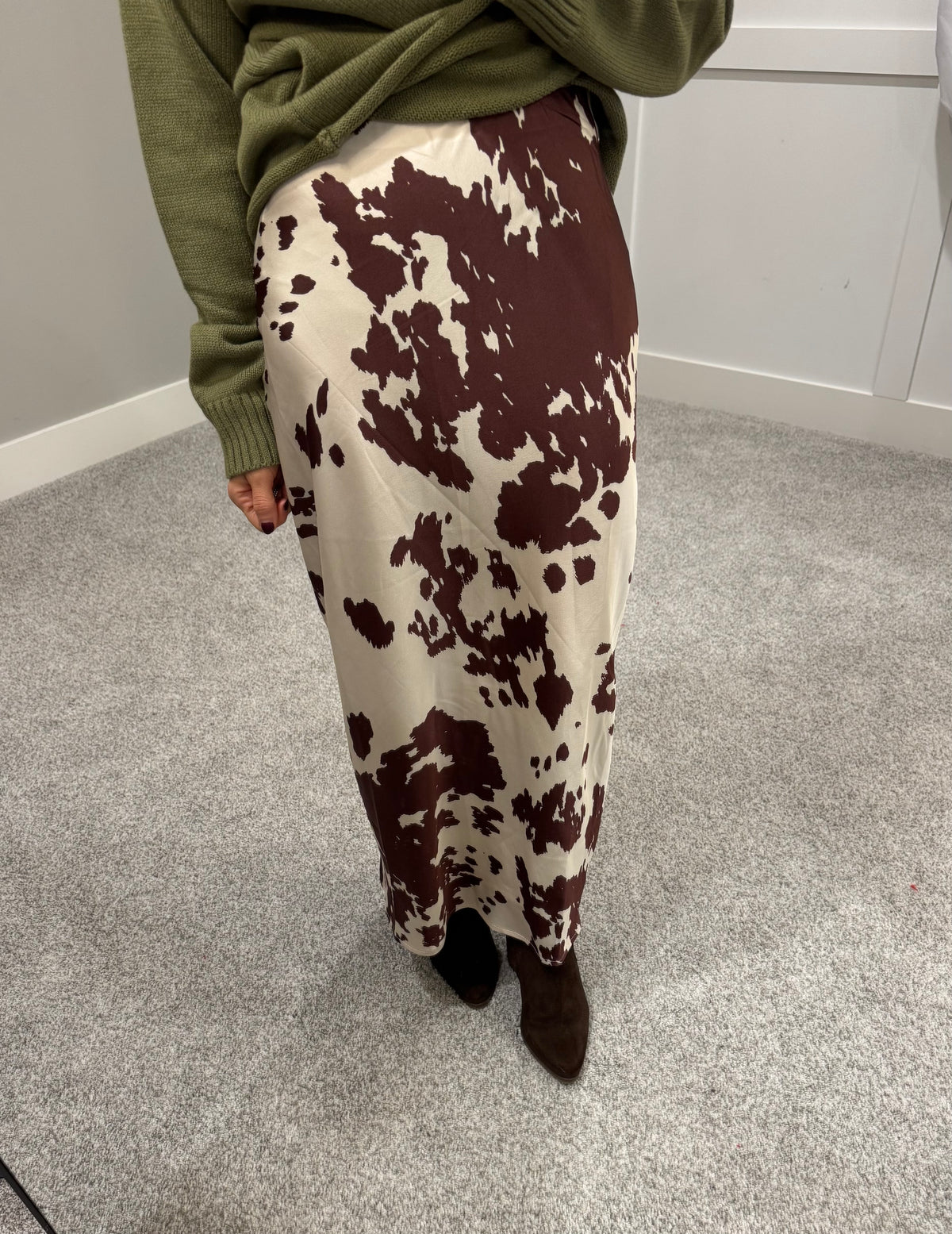 Cow Print Satin Skirt
