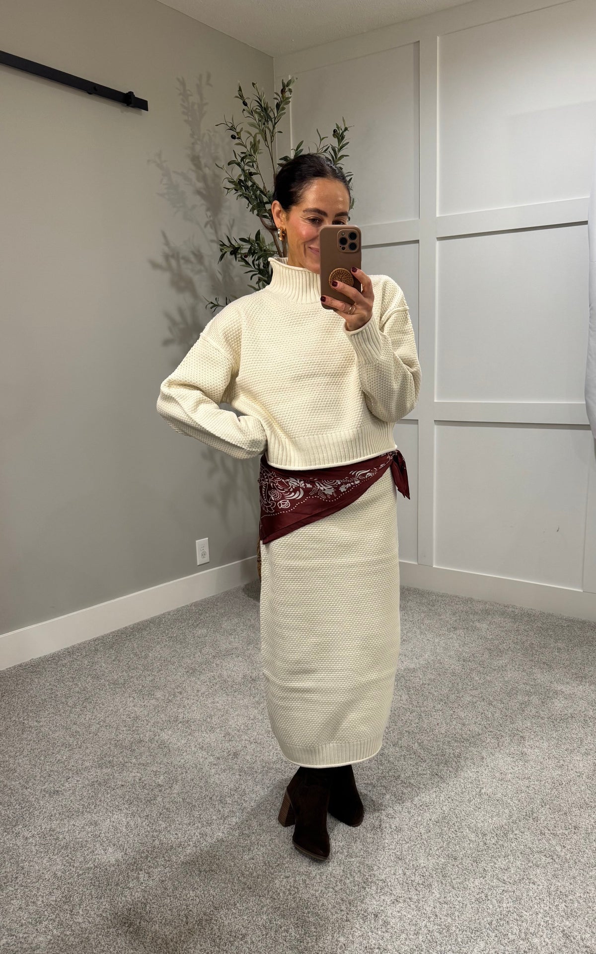 Textured Sweater & Skirt Set | Cream