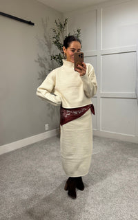 Textured Sweater & Skirt Set | Cream