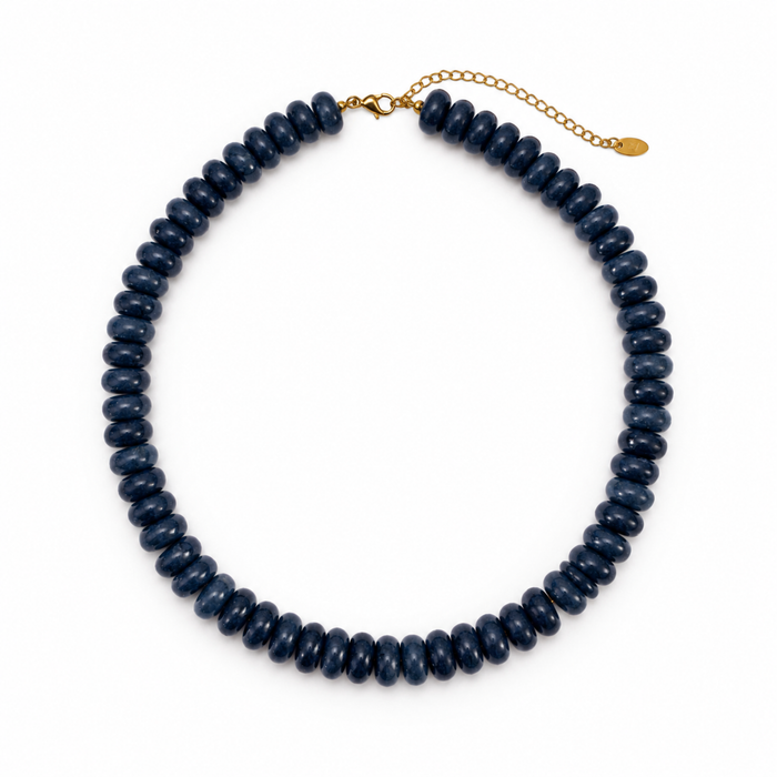 Resin Beaded Statement Necklace |Indigo Swirl