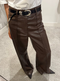 Pintuck Wide Leg Faux Leather Pant | Brown