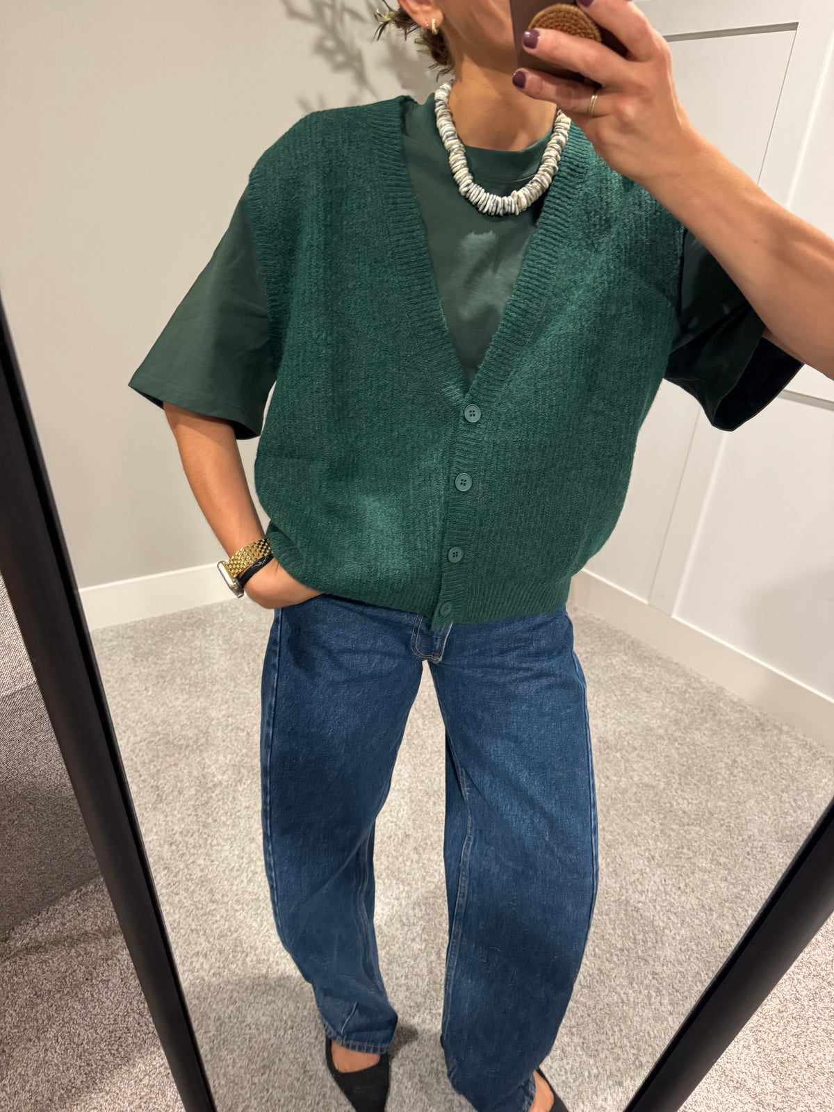 Oversized Forest Green Button-up Vest