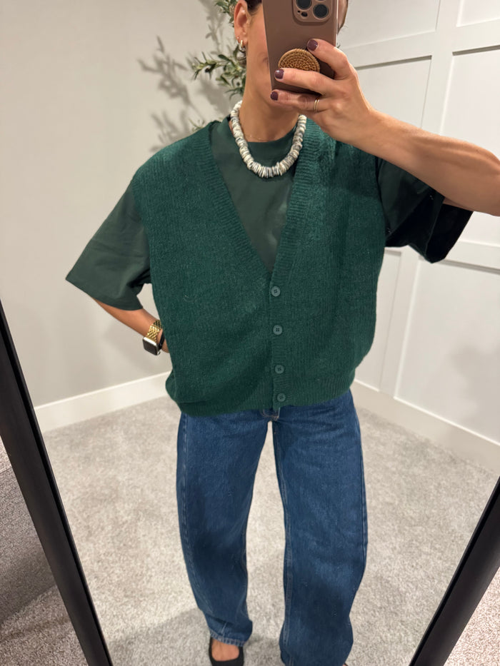 Oversized Forest Green Button-up Vest