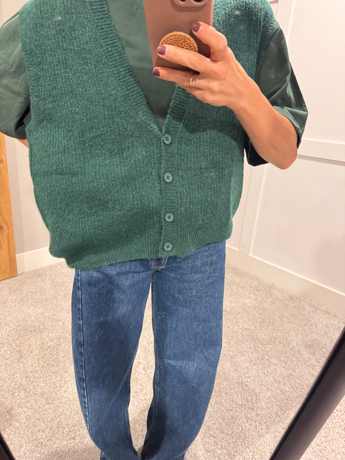 Oversized Forest Green Button-up Vest