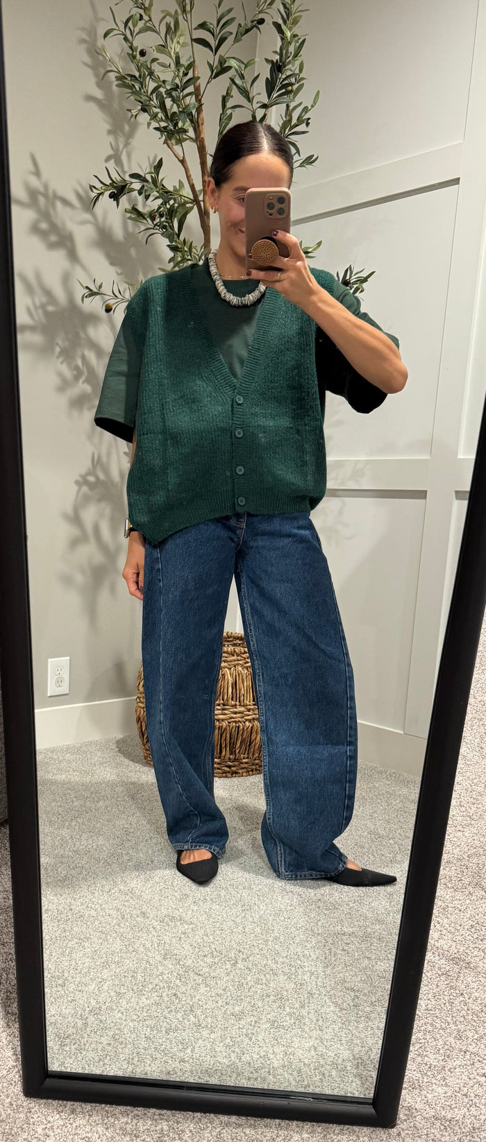 Oversized Forest Green Button-up Vest