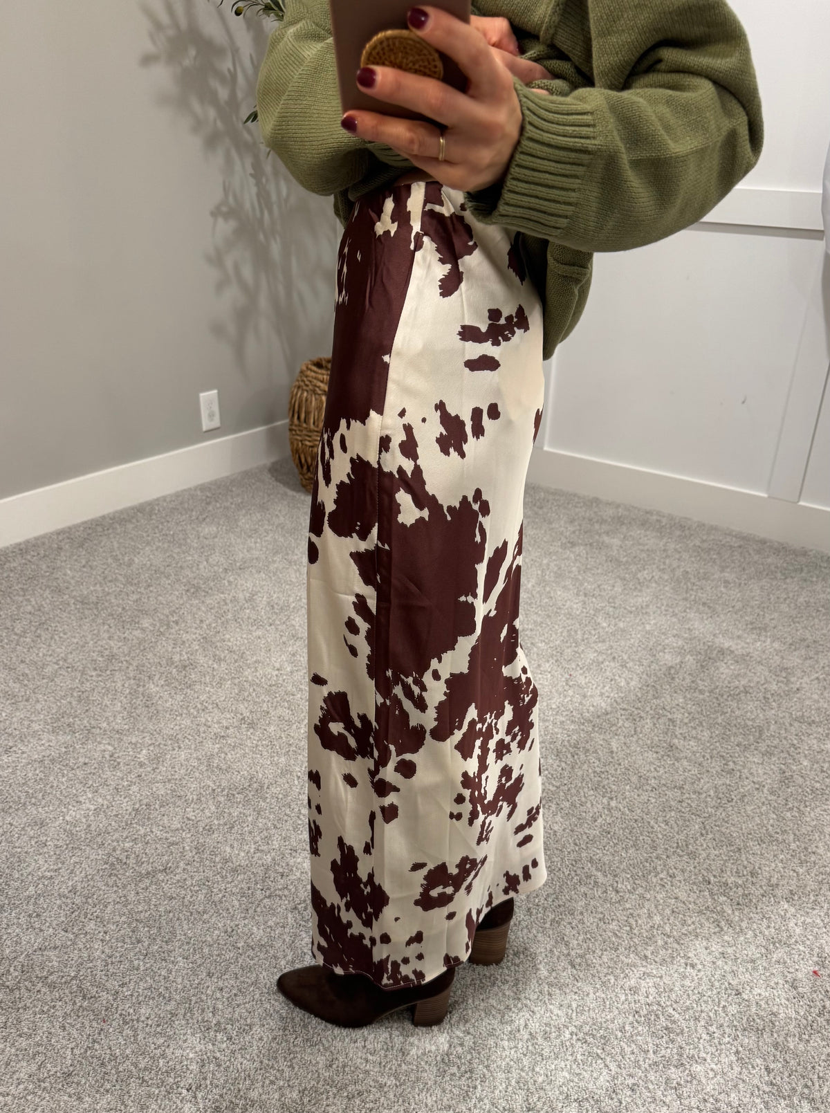 Cow Print Satin Skirt