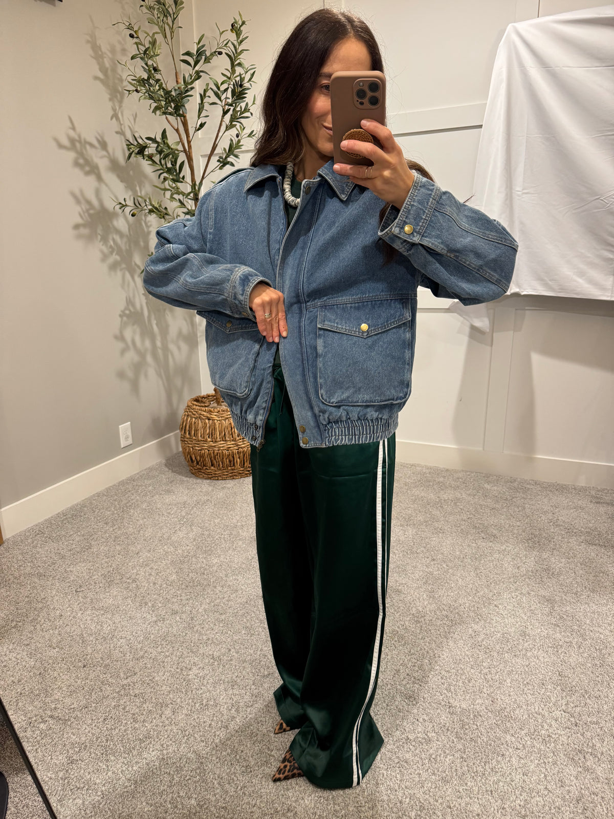 Oversized Bomber Jean Jacket