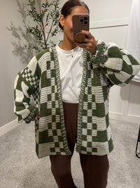 Oversized Checkered Open Cardigan | Green