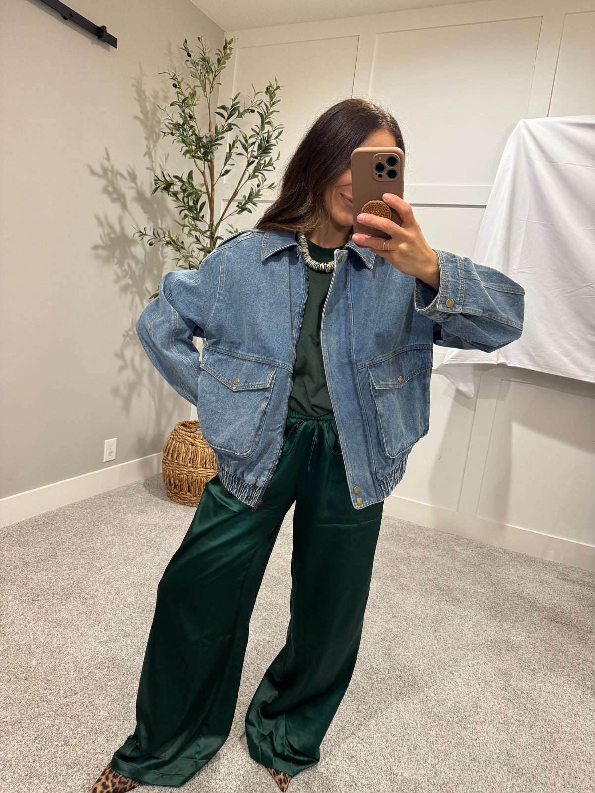 Oversized Bomber Jean Jacket
