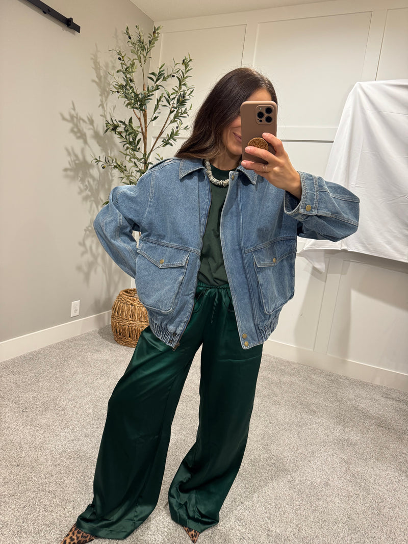 Oversized Bomber Jean Jacket