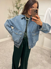 Oversized Bomber Jean Jacket