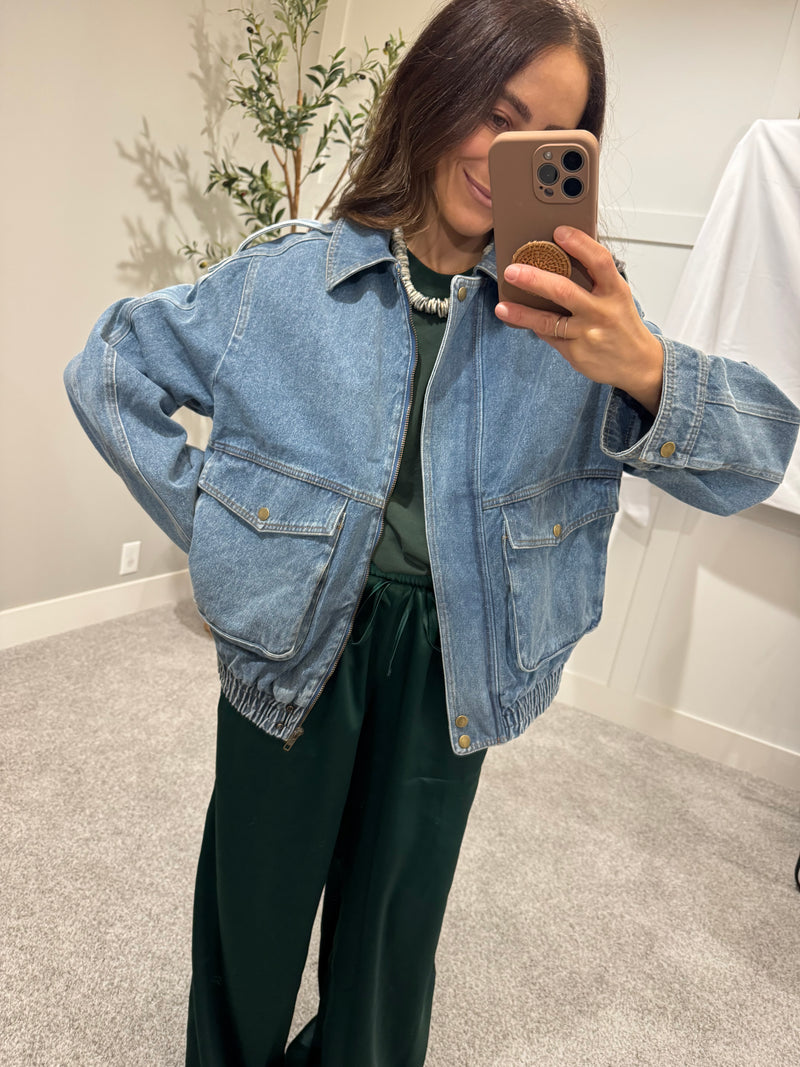 Oversized Bomber Jean Jacket