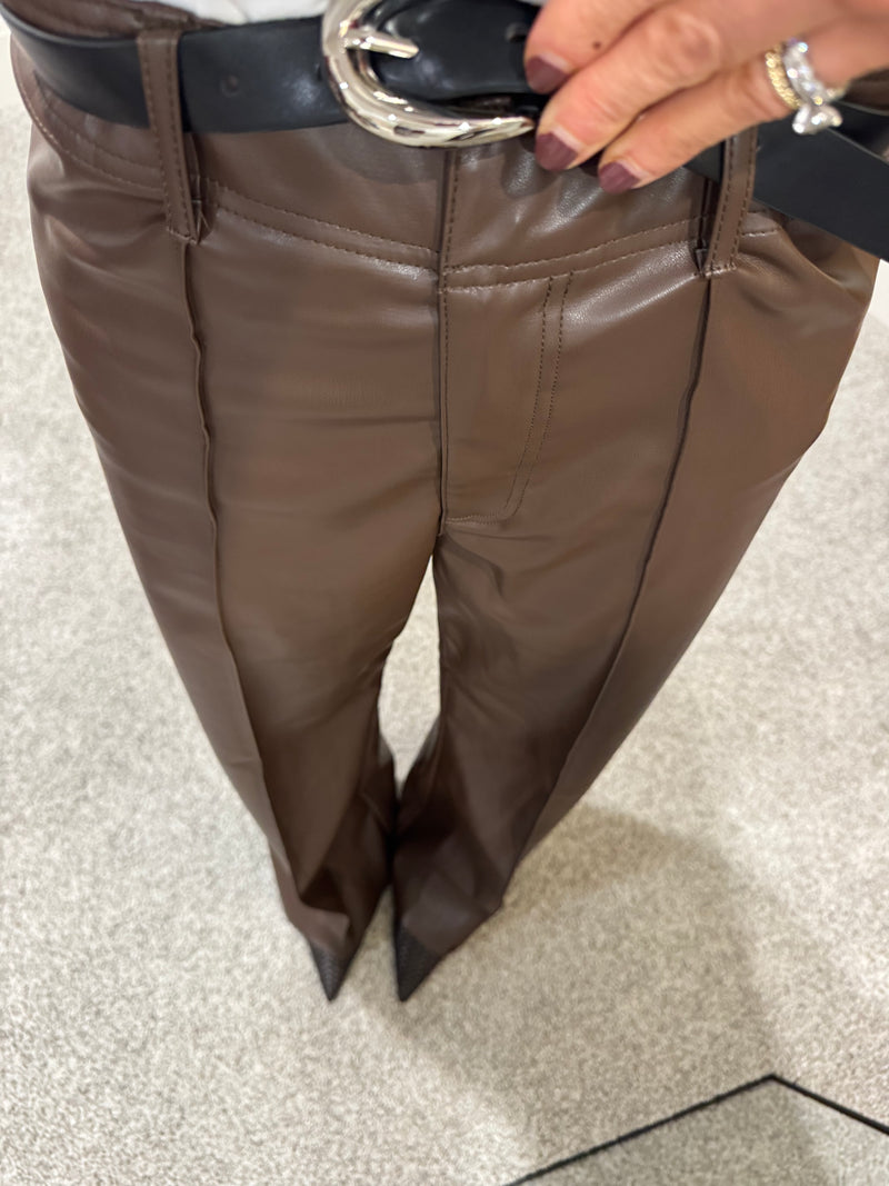 Pintuck Wide Leg Faux Leather Pant | Brown