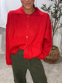 Red Collared Sweater Cardigan