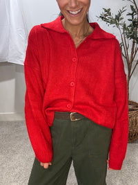 Red Collared Sweater Cardigan