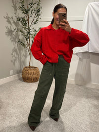 Red Collared Sweater Cardigan