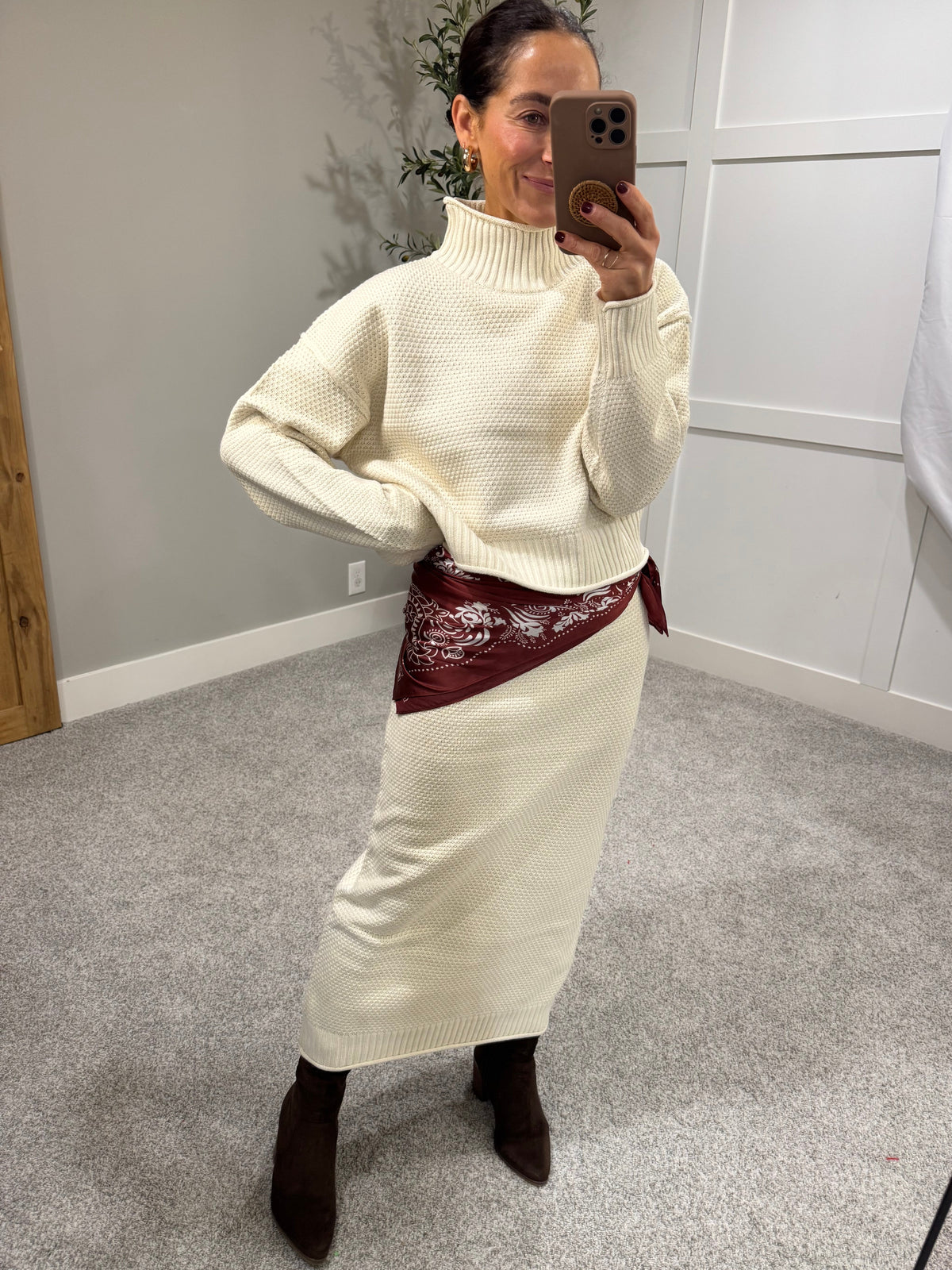 Textured Sweater & Skirt Set | Cream