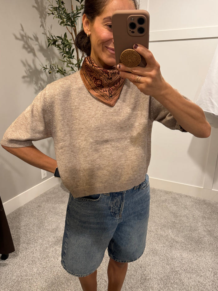 Short Sleeve Sweater Top | Mocha
