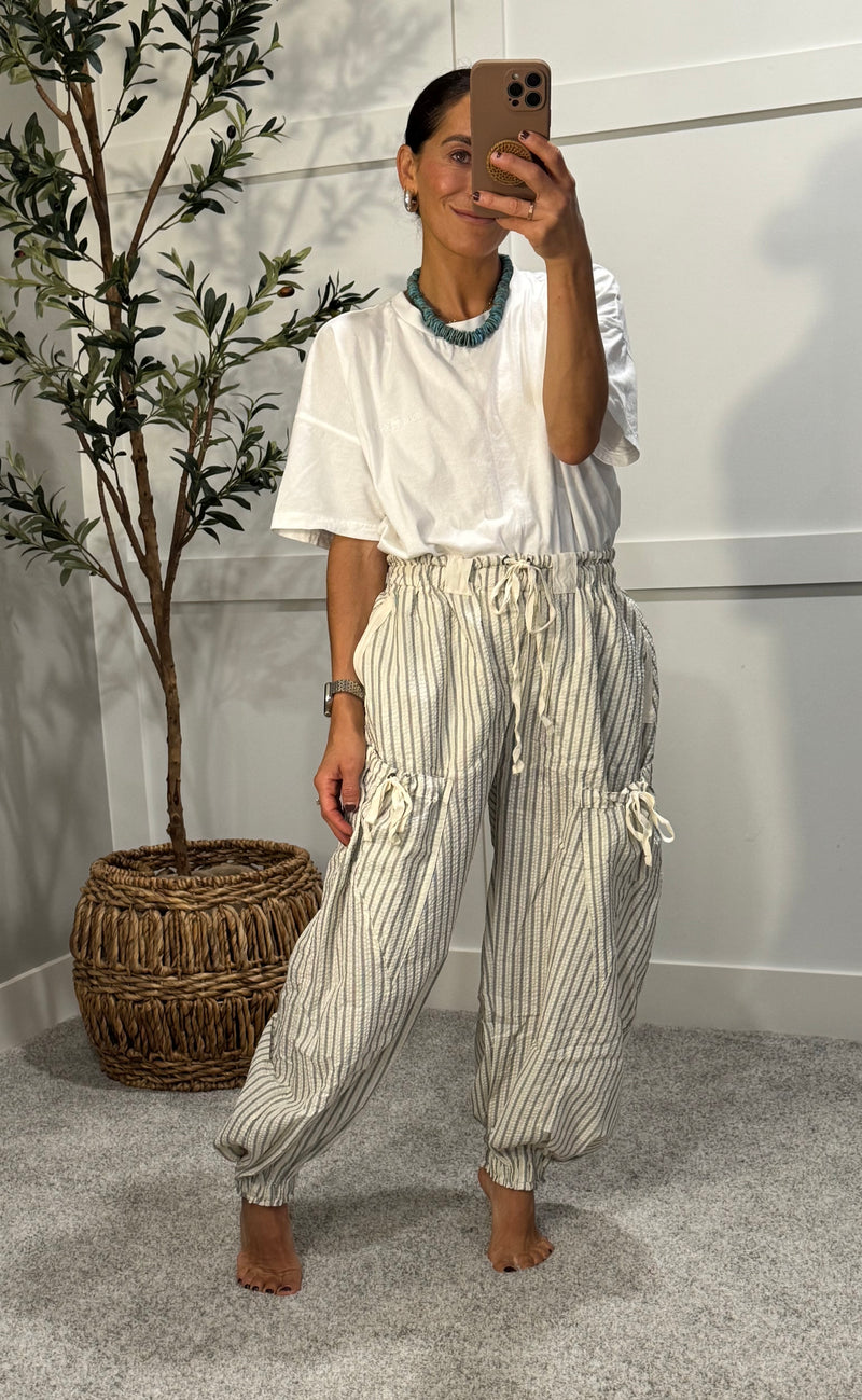 Striped Drawstring Jogger Pants | Oatmeal